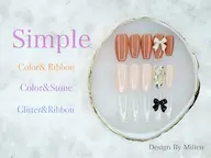 ◇オフなし◇選リボンorビジューが選べるsimpleネイル※メニュー詳細ご確認ください