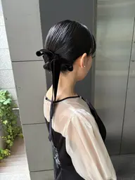 【秋冬人気NO.1】ベロアリボン付お呼ばれヘアセット🎀（早朝料金無料🆓）