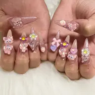 🦄キャラクターロングネイルコース🦄10本長さだし♡キャラクターパーツも付け放題♡持ち込みデザイン可能♡オフ無料