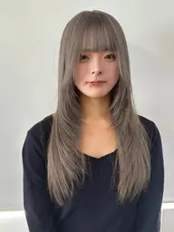 （人気no.3）ブリーチ＋カラー＋トリートメント ハイトーン 暖色 レイヤー ミルクティー ペールカラーホワイトベージュ