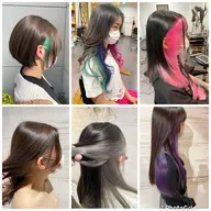 インナーカラー、インナーブリーチ＋onカラー。フェイスフレーミング、イヤリングカラー、前髪カラー、インナーグレージュ