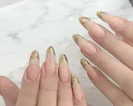 💙ジェルチップ長さだし💙ガラスフレンチ/フレンチ・💗パーツとストーン別途購入💗