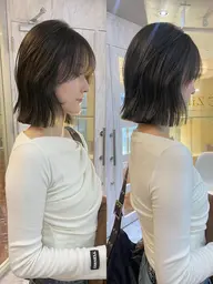 顔周りカット+透明感ツヤカラー+クイックTR🍃🫧メンテナンスにオススメ◎