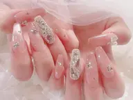 【韓国ちゅるん🎀長さだし10本+アート】￥11000✨オフ無料/透明感デザイン💅💗