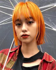 カット＋ダブルカラー+ライトトリートメント　# 切りっぱなしボブ　#ぱつっとボブ　#ラインボブ　オレンジカラー