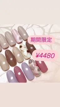 💛フラワーアート💛ワンカラー+フラワーアート4本　【ハンド】オフ無　￥4480