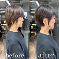 ✨️白髪でお困りの方✨️【ダメージレス艶カラー❣️】+【小顔ショートカット】+【高保湿トリートメント🫧】