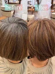 【新規限定】骨格補正カット+白髪ぼかしハイライト+イルミナカラー+髪質改善トリートメント✨