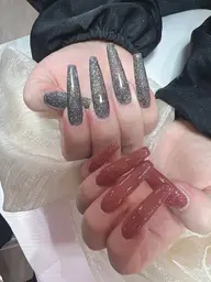 【ストーン2粒付き】フラッシュネイルとミラーネイル ¥5480