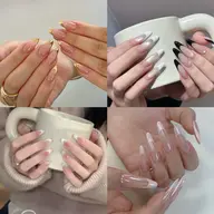 《チップ長さだし》チークネイル・ツヤ感が美しい、透明感あふれるフレンチネイル★オフなし