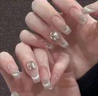 ✨チップ長さだし10本🫧マグネットフレンチ➕2個大きいパーツ💐