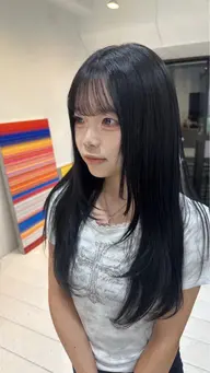 【🌟🫧暗くしたい人向け🫧🌟】🩵ブリーチなしワンカラー+艶トリートメント✨️ネイビー/ブルーブラック🩵