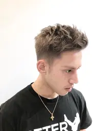 メンズカット+　ハイライトメッシュ+　パーマ