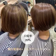 カット+脱白髪染め（白髪ぼかし）カラー