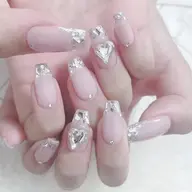 【チップ長さだし】ガラスフレンチコース＋大きいパーツ2個　￥11000=>9900