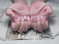 【チップスカルプ長さだし】花嫁に人気ガラスフレンチ➕パーツ2個