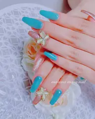 ★チップの長さだし10本■ ワンカラーシンプルネイルオフ込み◆パーツが付いてるデザイン＋800長さだし＋1300