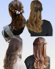 ヘアセットダウンスタイル💜巻き、ハーフアップなど