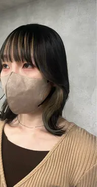 カット➕カラー➕インナーカラー　（全体カラー＋ブリーチ込みインナーカラー）💚💚