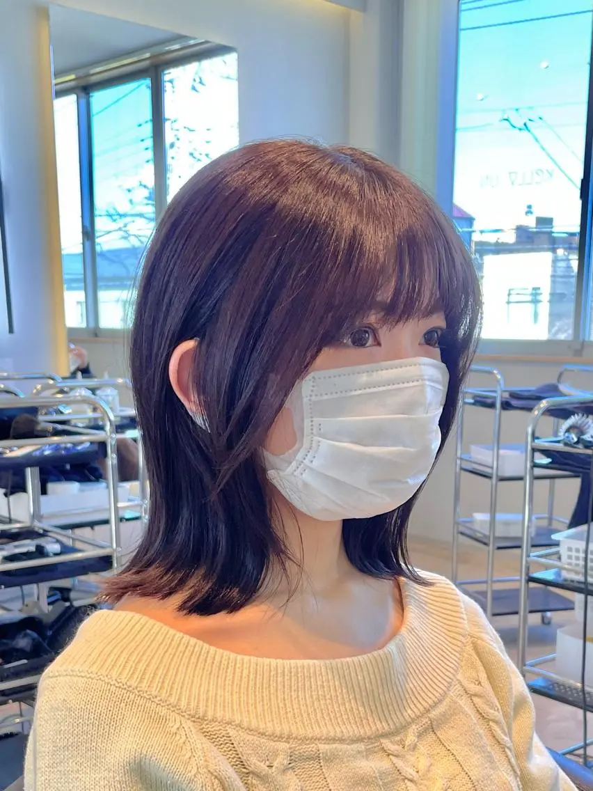 ミディアム カラー ボブ くびれヘア 外ハネヘア 中村 研介のヘアスタイル