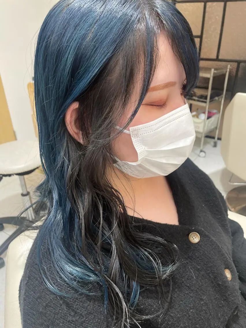 ロング カラー ブルーカラー グレージュ ヘアカラー 福田千尋/インナー カラー/縮毛矯正のヘアスタイル
