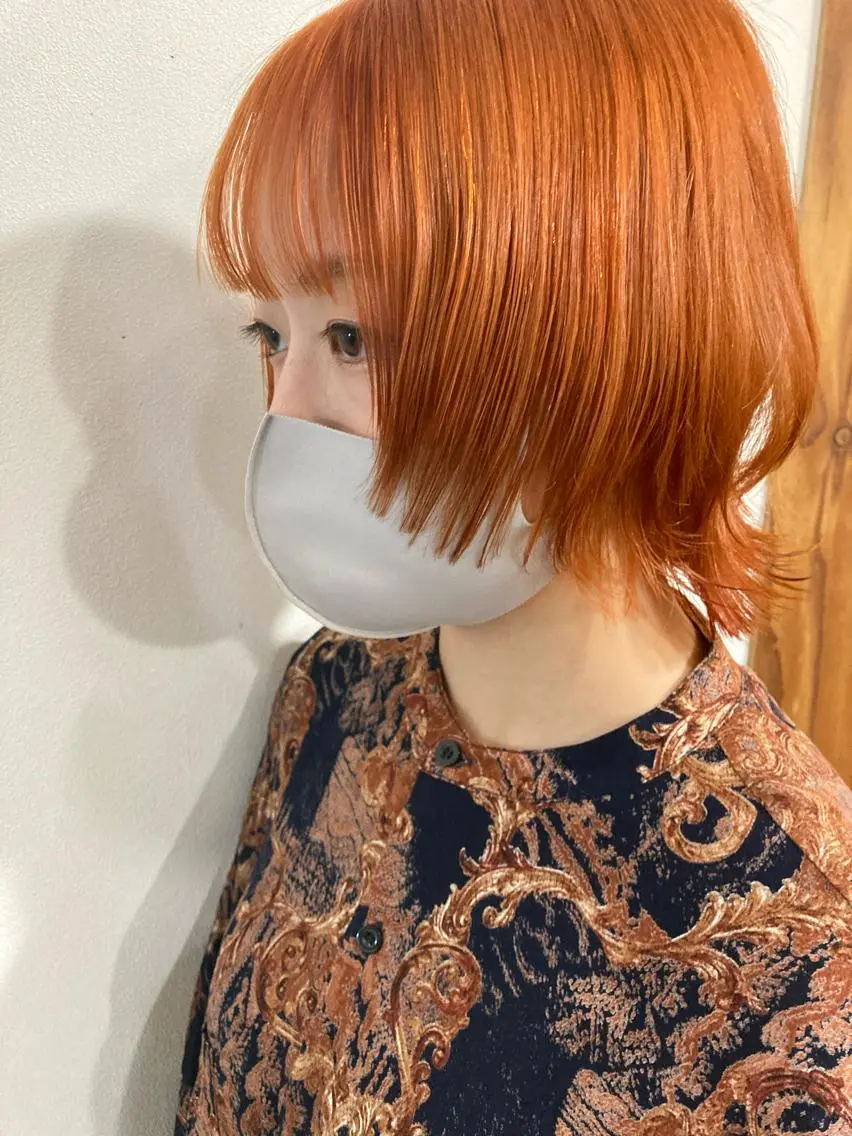 ミディアム カラー オレンジ ウルフカット 🌸髪質改善特化🌸 店長　ゆうやのヘアスタイル