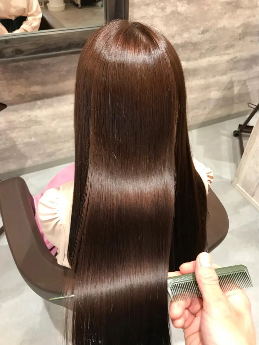 ロング カラー パーマ ベージュカラー ピンクカラー ピンクベージュ ストレートパーマ カット ヘアカラー トリートメント 🫟Blanco🫟 Color&Careのヘアスタイル