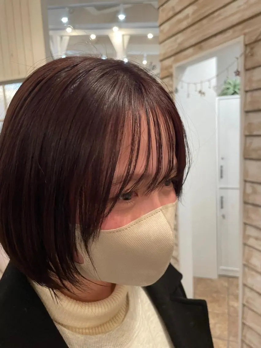 カラー ブラウンカラー ピンクカラー ボブ、レイヤー、 ハイトーン、古淵のヘアスタイル