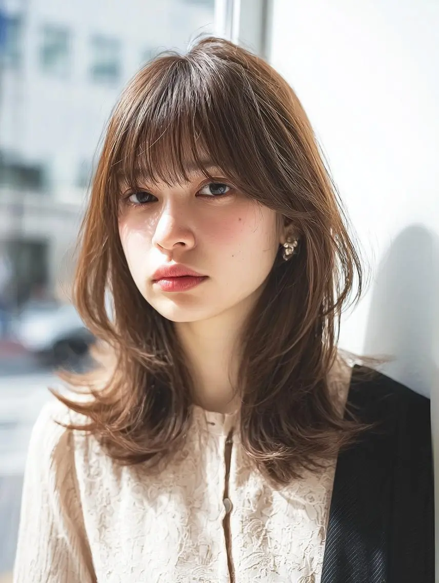 ミディアム ハッシュカット 髪質改善 レイヤーカット 縮毛矯正 トリートメント 韓国×艶ハイトーンが ✨絶対可愛い✨リオ✨のヘアスタイル