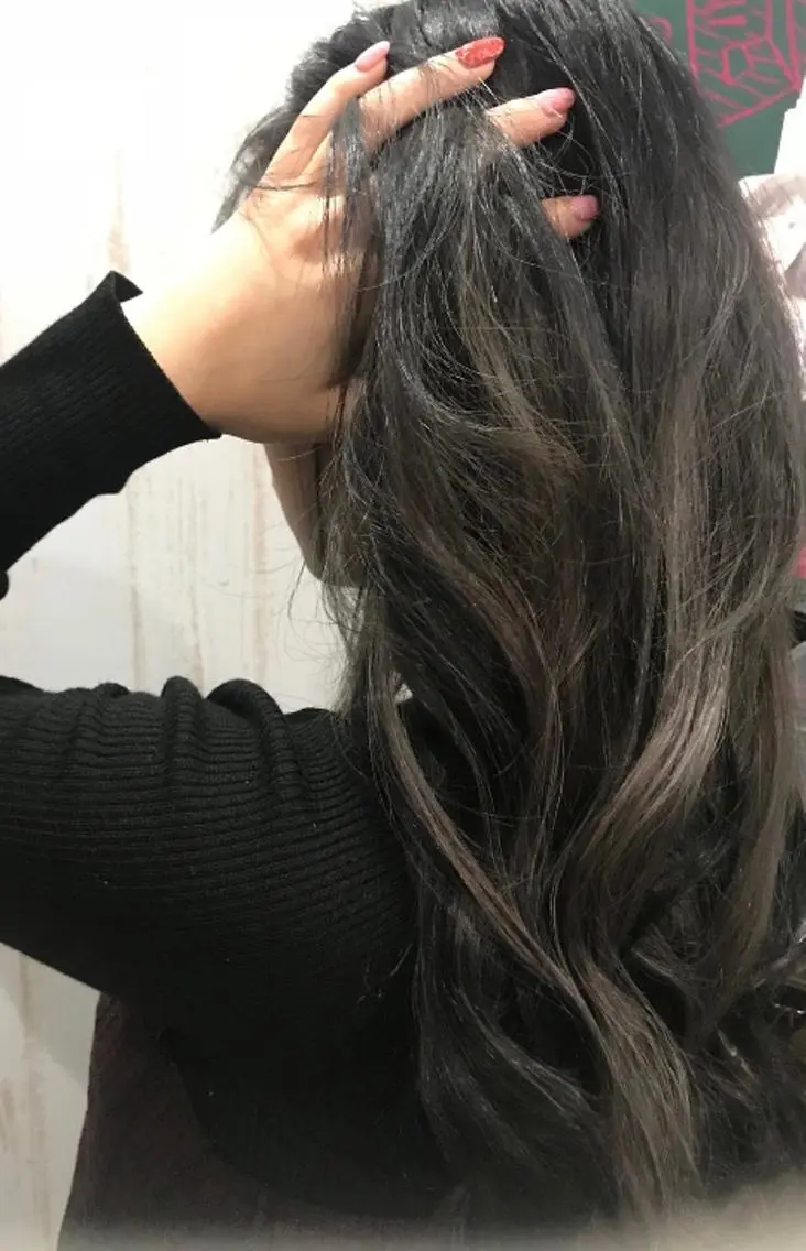 ロング カラー パーマ ヘアアレンジ チビ編み込みエクステ シールEXどぅ〜すのヘアスタイル