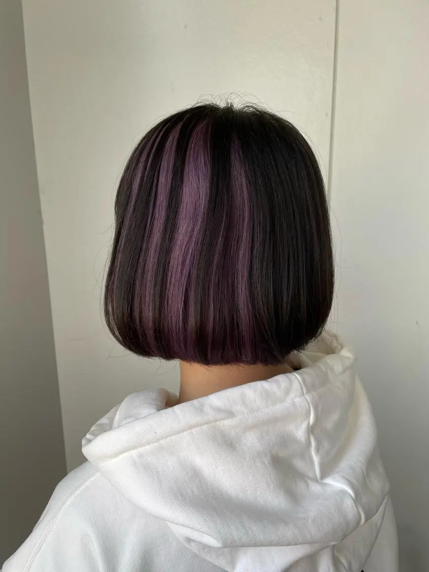 ミディアム カラー ピンクカラー ピンクパープル パープルカラー 松本 唯のヘアスタイル