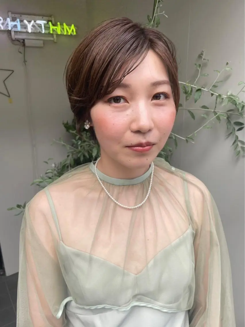 ショート ボブ ハイライト 姫カット おくれ毛 ✂︎岡根 京花✂︎のヘアスタイル