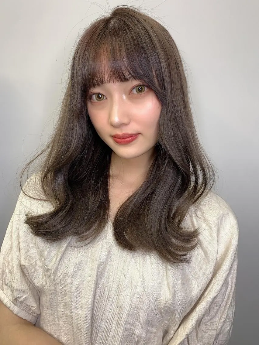 セミロング カラー カット ヘアカラー トリートメント 透明感/オリーブ/ グレージュ/YUKAのヘアスタイル