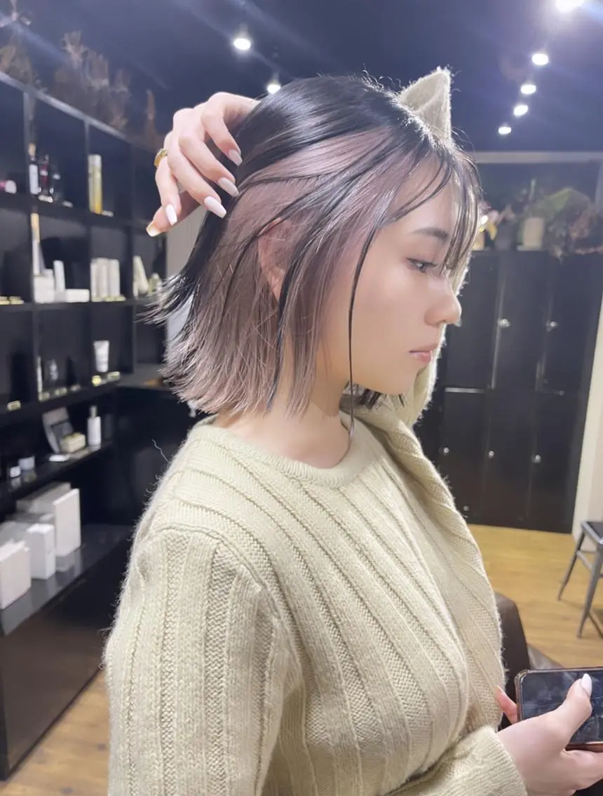 ショート ヘアカラー トリートメント 山影✨バレイヤージュ ハイライト✨メンズ◎のヘアスタイル