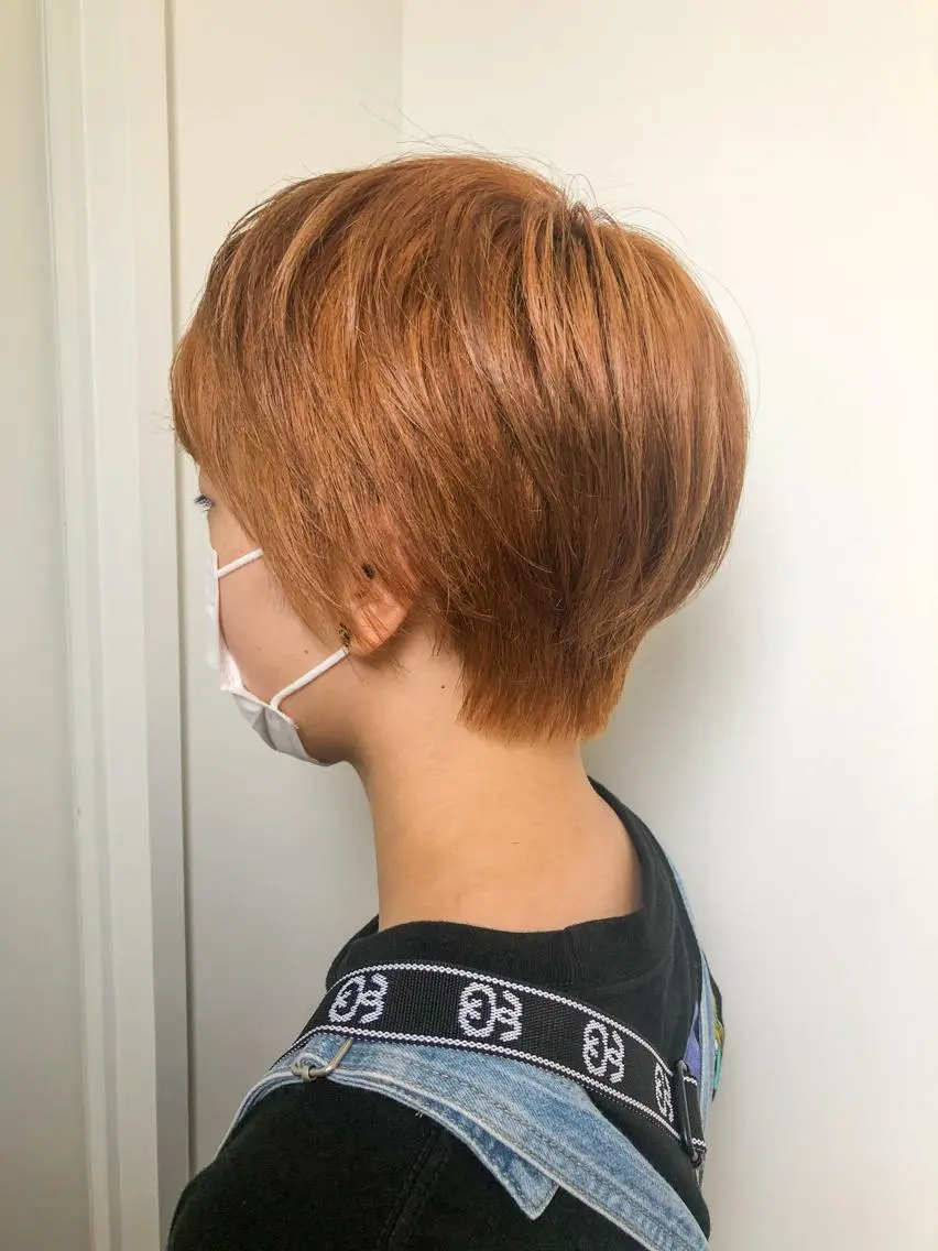ショート カラー ベリーショート ブリーチ オレンジ ショートヘア カット ヘアカラー トリートメント 水野 雪 /パーマ/暖色カラーのヘアスタイル