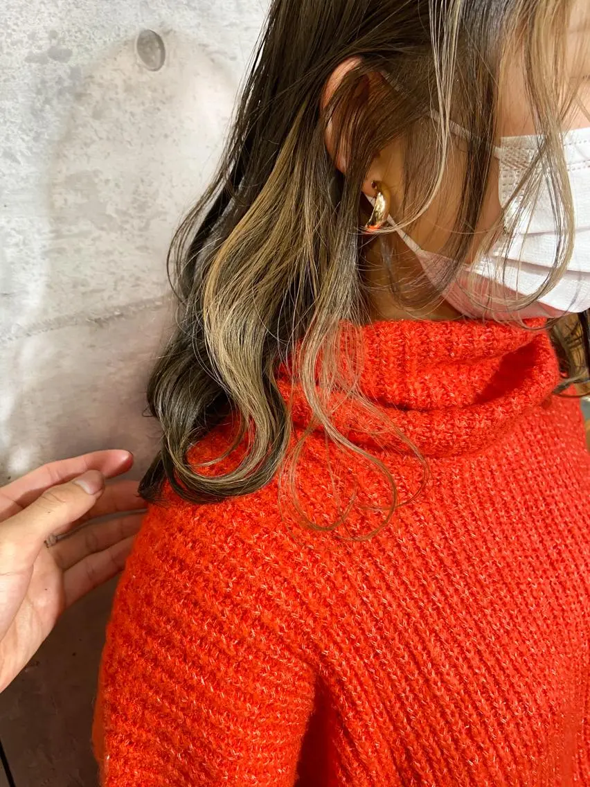 セミロング カラー アッシュ ベージュカラー 透明感カラー ココアベージュ ハイライトカラー カット ヘアカラー 岡本康平/ボブ/ブリ ーチ/酸性ストレートのヘアスタイル