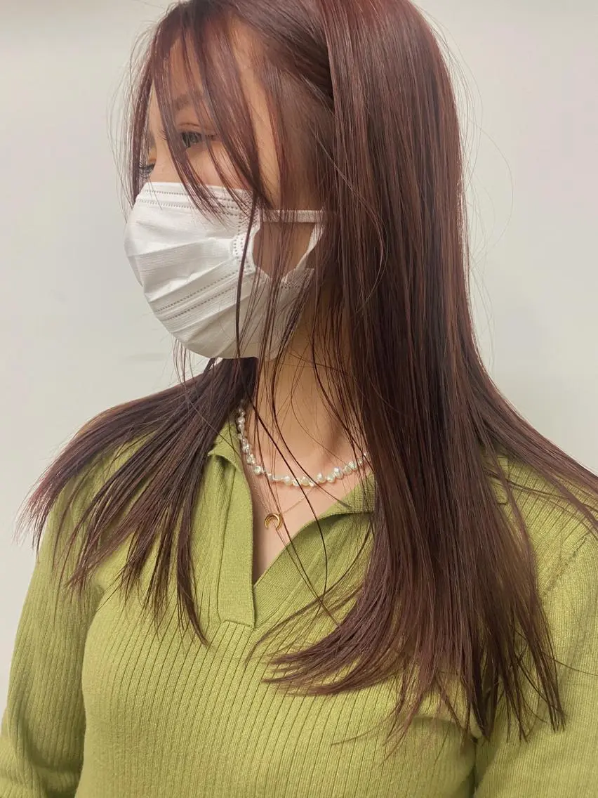 セミロング カラー パーマ ヘアアレンジ ブリーチ ブリーチなしカラー ピンクカラー 切りっぱなしロブ ニュアンスヘア🌔 nanakoのヘアスタイル
