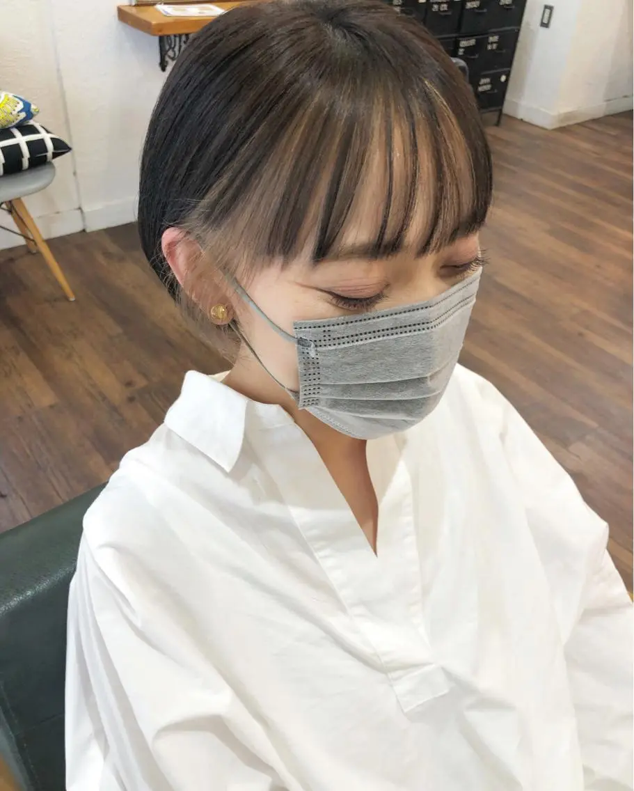 ショート カラー ミストバング  フェイスフレーミング ボブ ヘアカラー トリートメント 江原 彩華のヘアスタイル