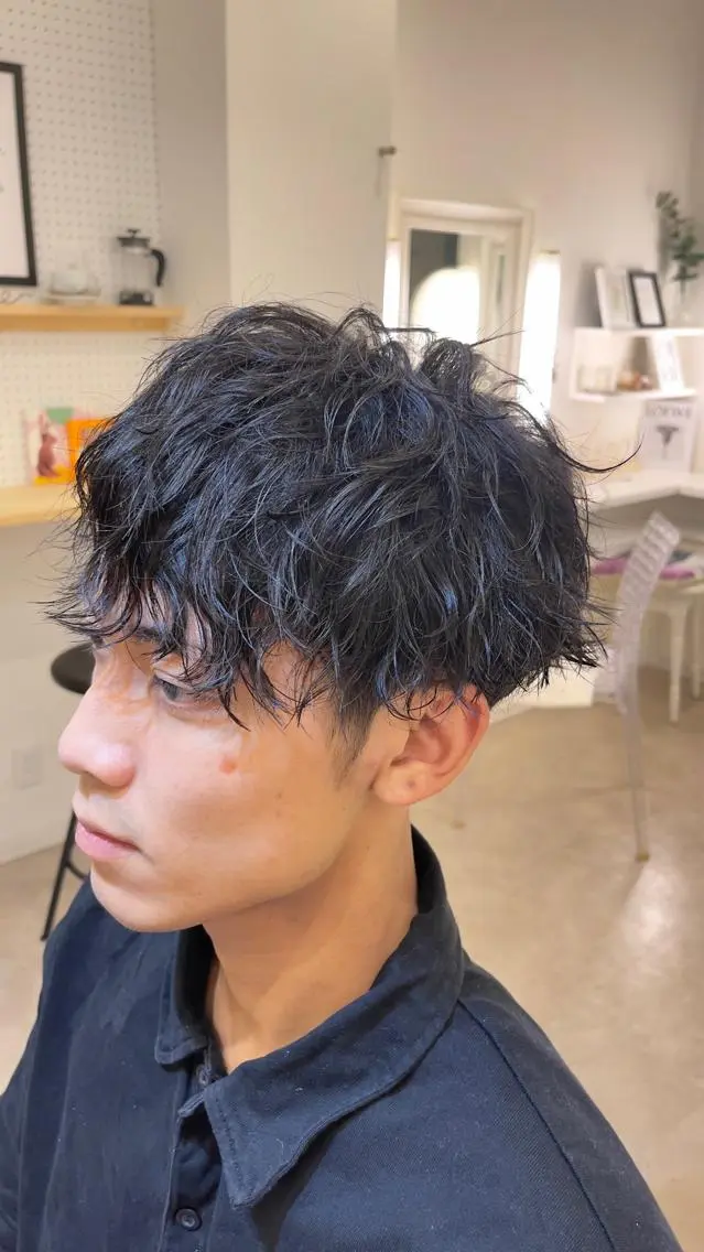 ショート パーマ メンズ 縮毛・酸性ストレート モデル募集のヘアスタイル