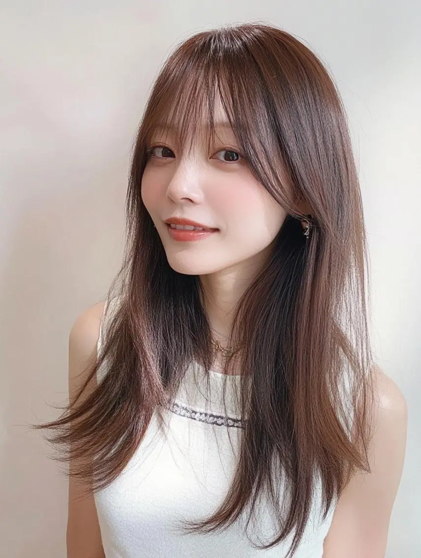 ロング カラー 赤みなしオリーブ ハイトーン×レイヤーのヘアスタイル