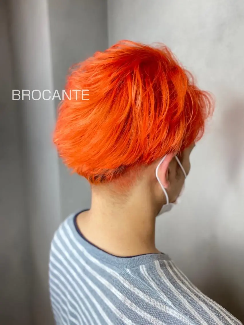ショート カラー メンズ メンズブリーチ メンズ韓国風 刈り上げ ブリーチ オレンジ ヘアカラー BROCANTE立川 karasawa.nのヘアスタイル