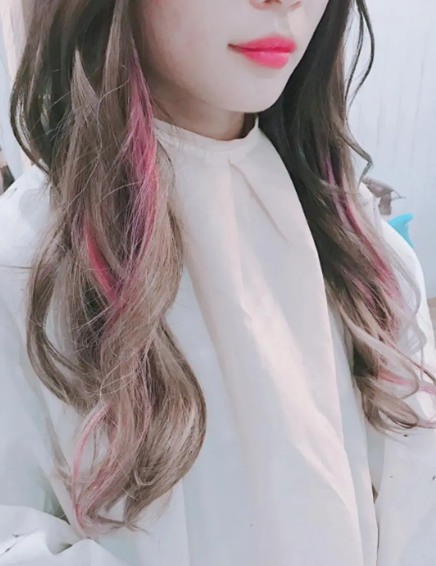 ロング カラー パーマ ヘアアレンジ チビ編み込みエクステ シールEXどぅ〜すのヘアスタイル