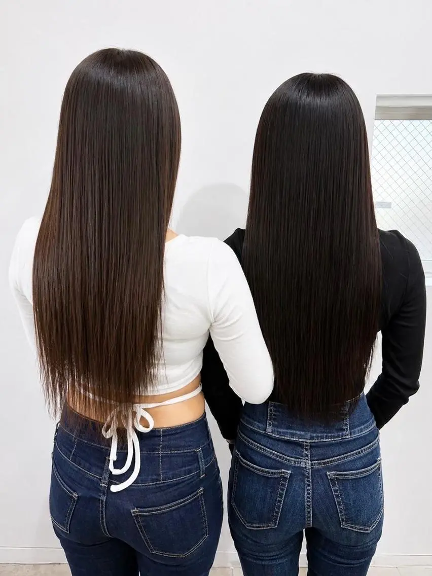 カラー ヘアアレンジ ロング シールエクステ 黒髪 ブリーチ ダブルカラー ハイトーンカラー LuciA7:30〜 エクステカラーのヘアスタイル