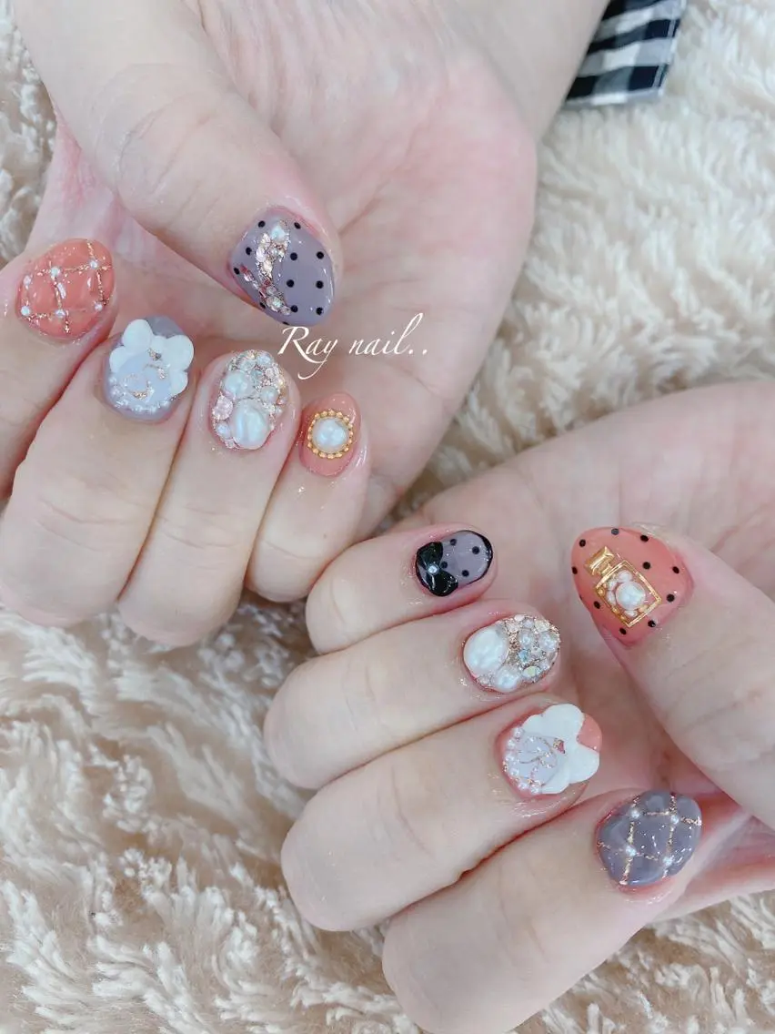 ネイル アートネイル リボン nailsalon ∞ ﾐｶﾅﾙ ∞のネイルデザイン