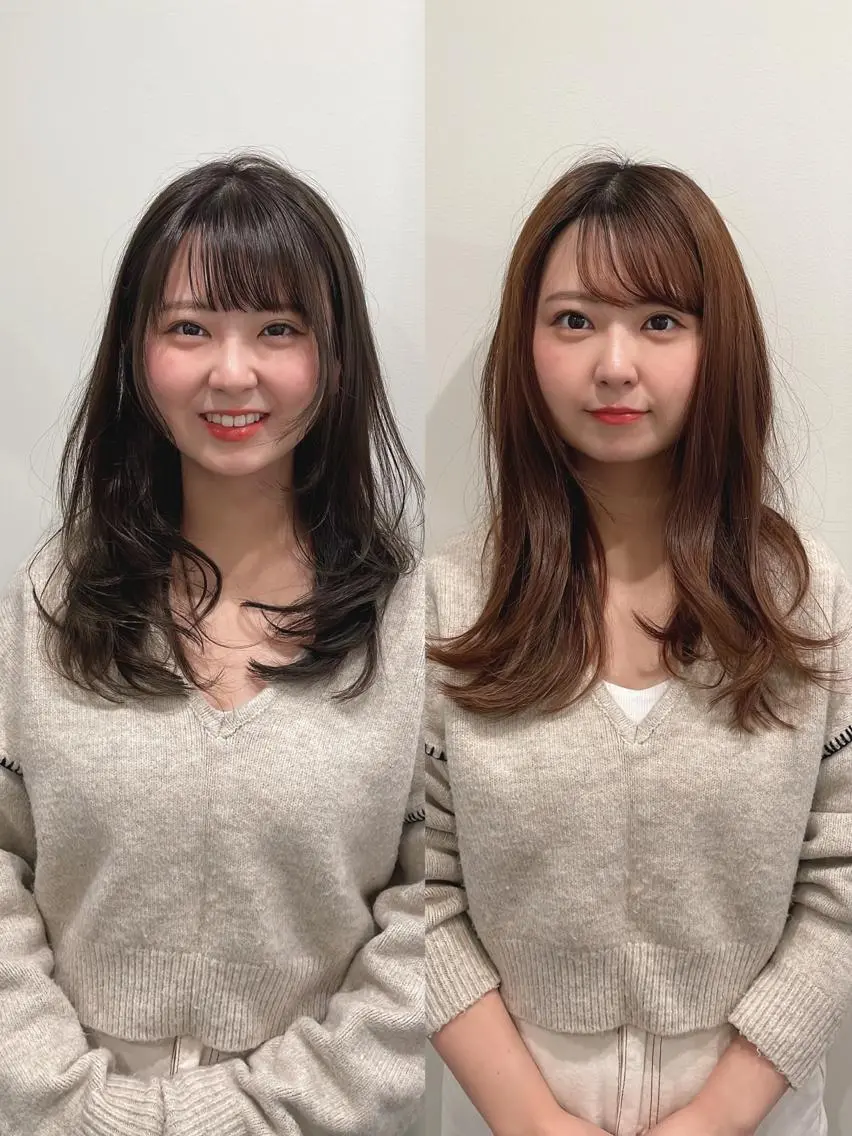 ロング カット ヘアカラー トリートメント 🌹ハッシュカット、 レイヤー韓国ヘア🌹のヘアスタイル