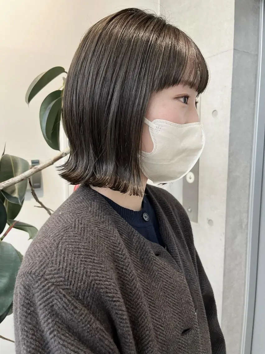 ミディアム カラー パーマ ヘアアレンジ 透明感/オリーブ/ グレージュ/YUKAのヘアスタイル