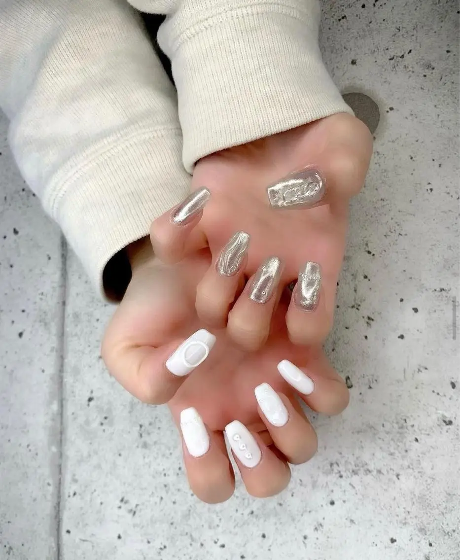 セミロング カラー パーマ ヘアアレンジ メンズ キッズ ネイル マツエク・マツパ アイブロウ メンズ韓国風 学生（メンズ向け） シルバー 韓国風マツエク 入学式 ハンドネイル Salon Ｋのネイルデザイン
