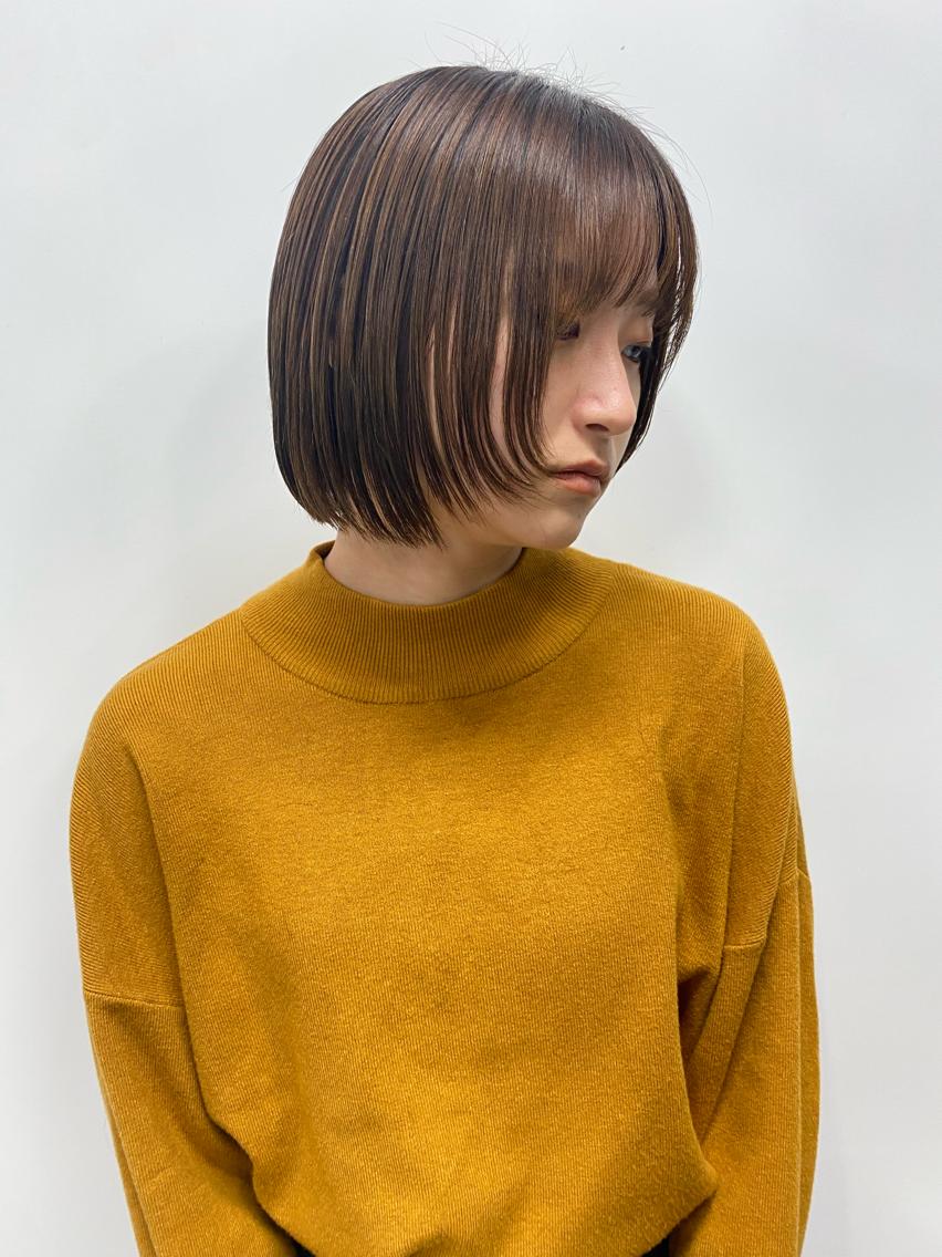 ミディアム カラー ボブ 顔まわりレイヤー レイヤーカット カット 横地 凌のヘアスタイル