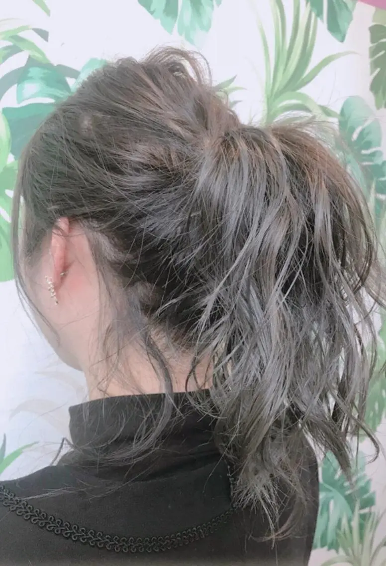 ロング カラー パーマ ヘアアレンジ チビ編み込みエクステ シールEXどぅ〜すのヘアスタイル