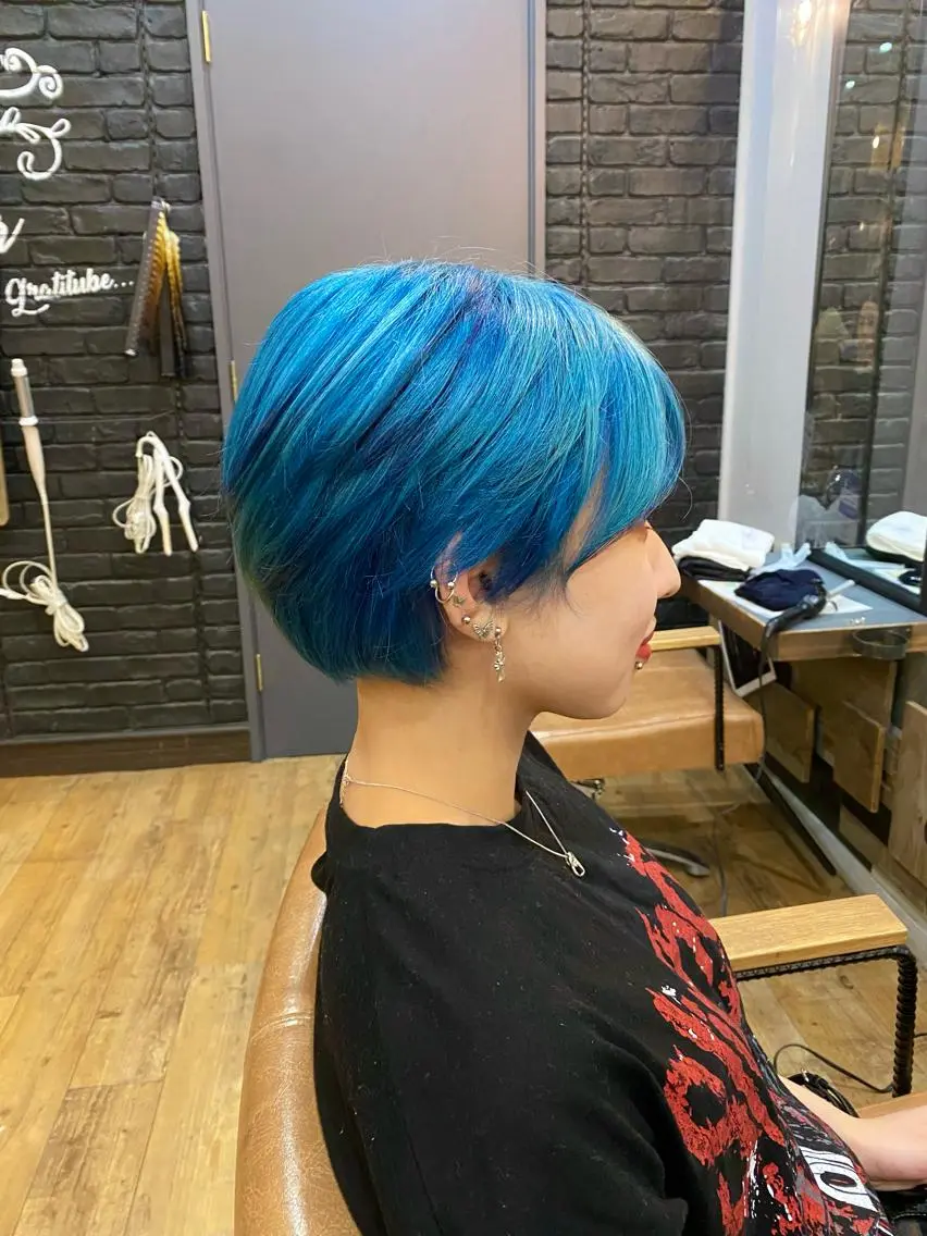 ショート カラー ブルーカラー ヘアカラー トリートメント 特殊カラー特化 ✂️SHIAN フジのヘアスタイル
